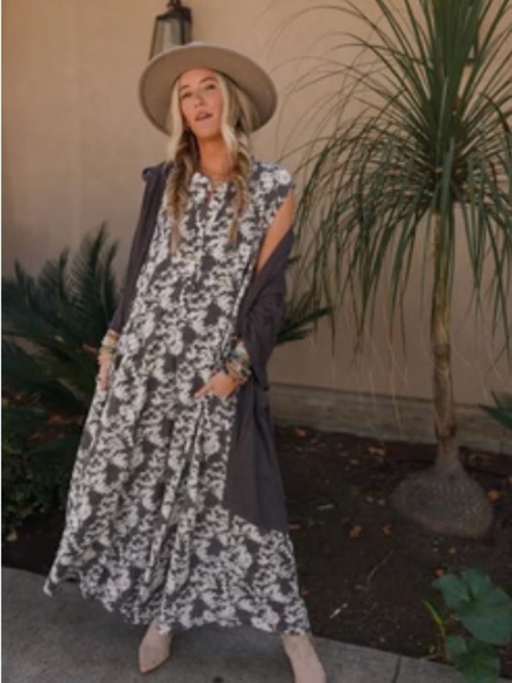 Sleeveless Gray & White Floral Wide Leg Jumpsuit